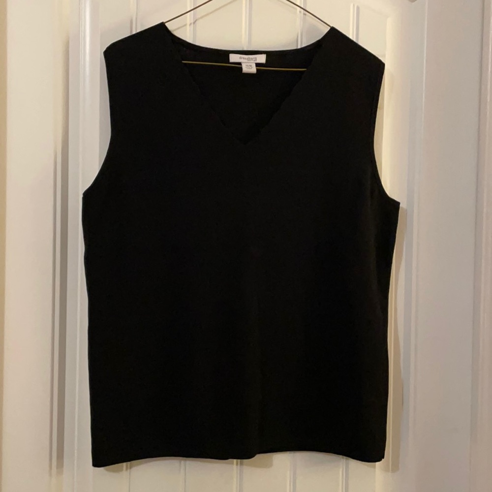 Classic black shell , v neck, nylon rayon blend. No spots gently worn